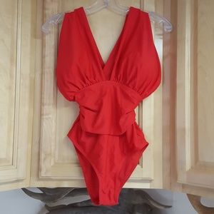 NWT Lapaya Red Ruched Waist Cross Back Swimsuit M